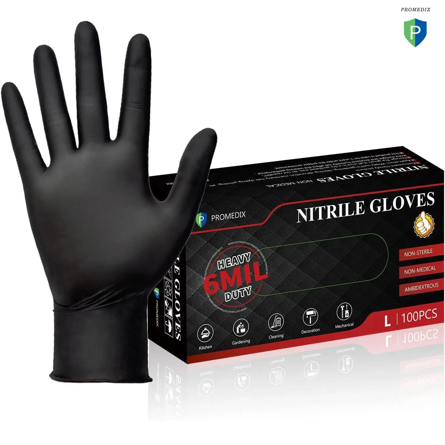 PROMEDIX P Heavy Duty Nitrile Gloves, 6 Mil-100 Count, Tough Durable Disposable Gloves for Mechanics, BBQ, Cleaning & Everyday Jobs