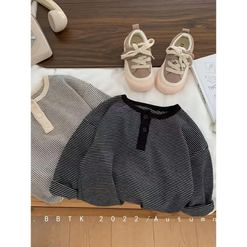 Kids' Unisex 2-Piece Regular Long-Sleeve Striped Polyester Thermal Underwear Set - All-Season Base Layer, Regular Sleeve