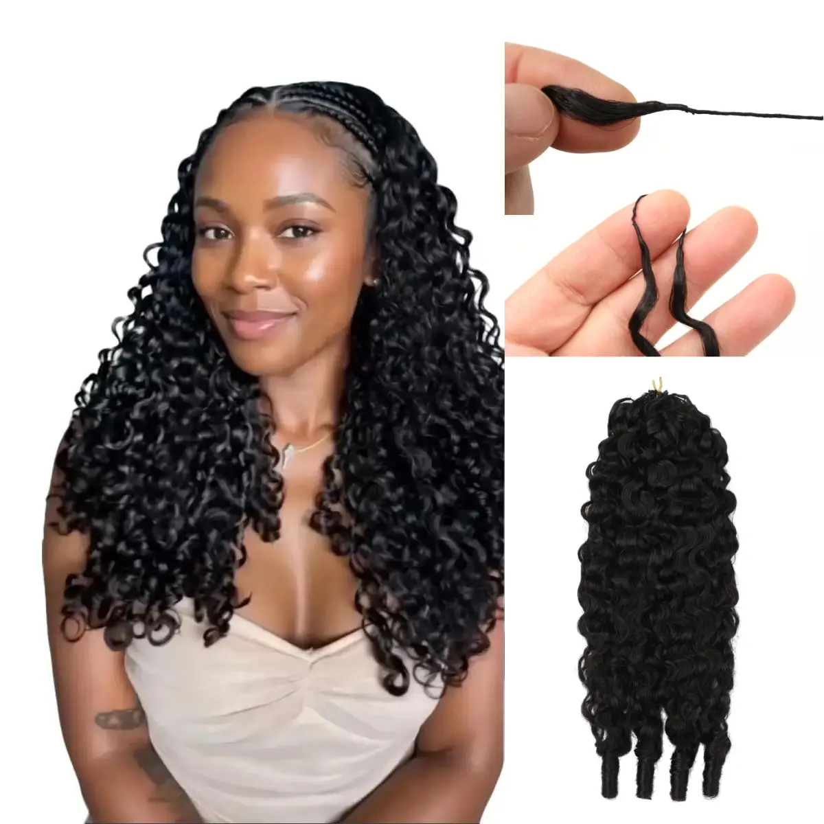 Women's Real Hair Feather Curl Crochet Extensions, Lightweight Individual Strands, Natural Black, 60g Packs for Full Look & Daily/Events Use, Messy Burmese Curl, Crochet Hair, Bohemian Human Hair Extensions & Pieces