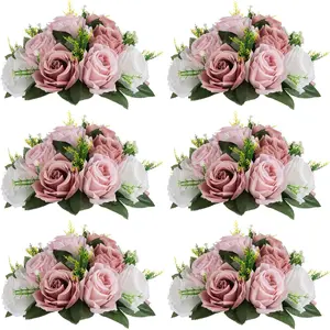Pink Silk Flower Ball for Wedding Centerpiece - Fake Dusty Rose Flowers Artificial Floral Arrangement Center Piece Kissing Bouquet for Flores Artificiales para Decoracion
