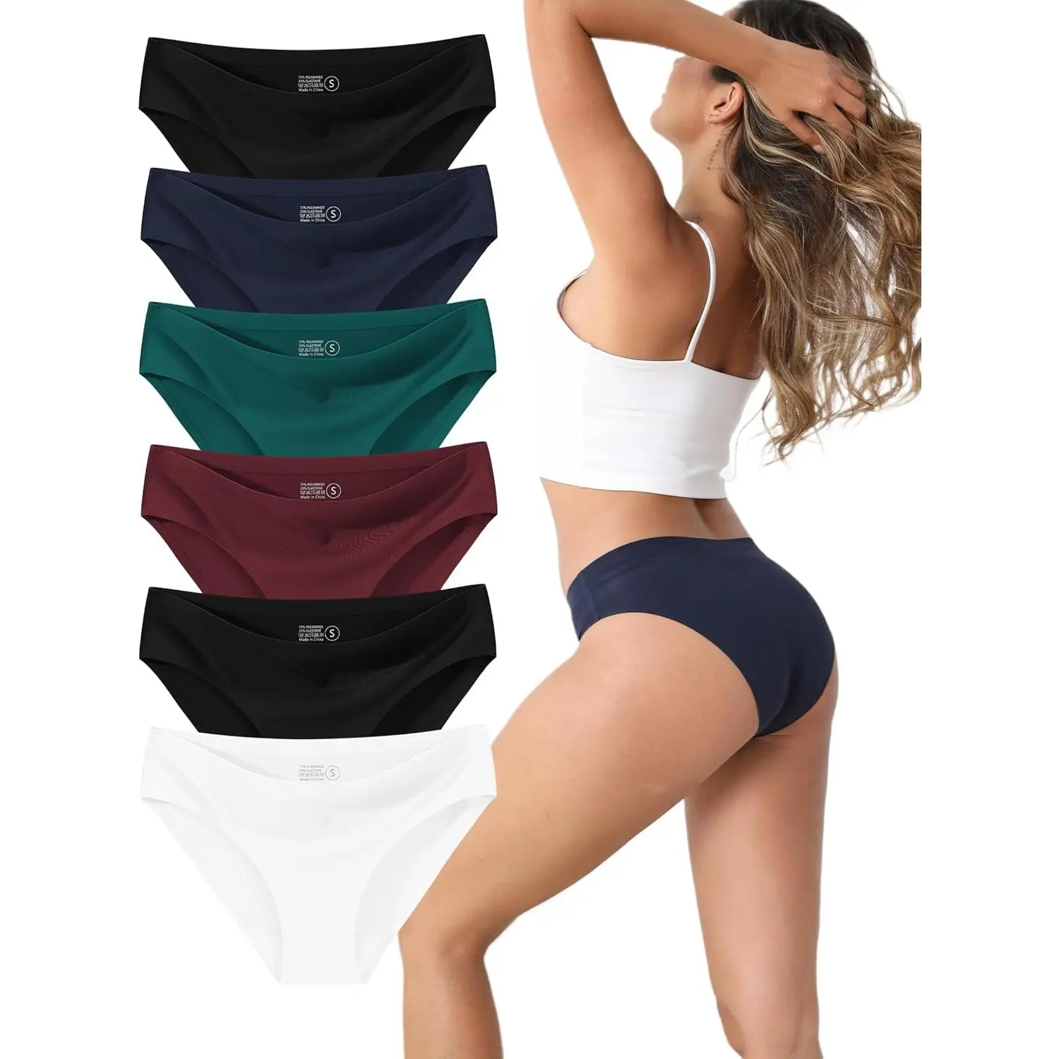 Women's 6-Pack Seamless High-Waist Minimalist Bikini Panties - Elastane, Breathable Fabric, Lightweight, No-Show for Everyday Comfort