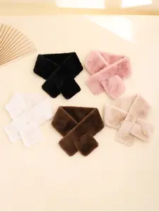 Autumn Winter Imitation Mink Fur Scarf, Solid Color Plush Fake Leather Collar, Fashion Versatile Double-Sided Fur Trim