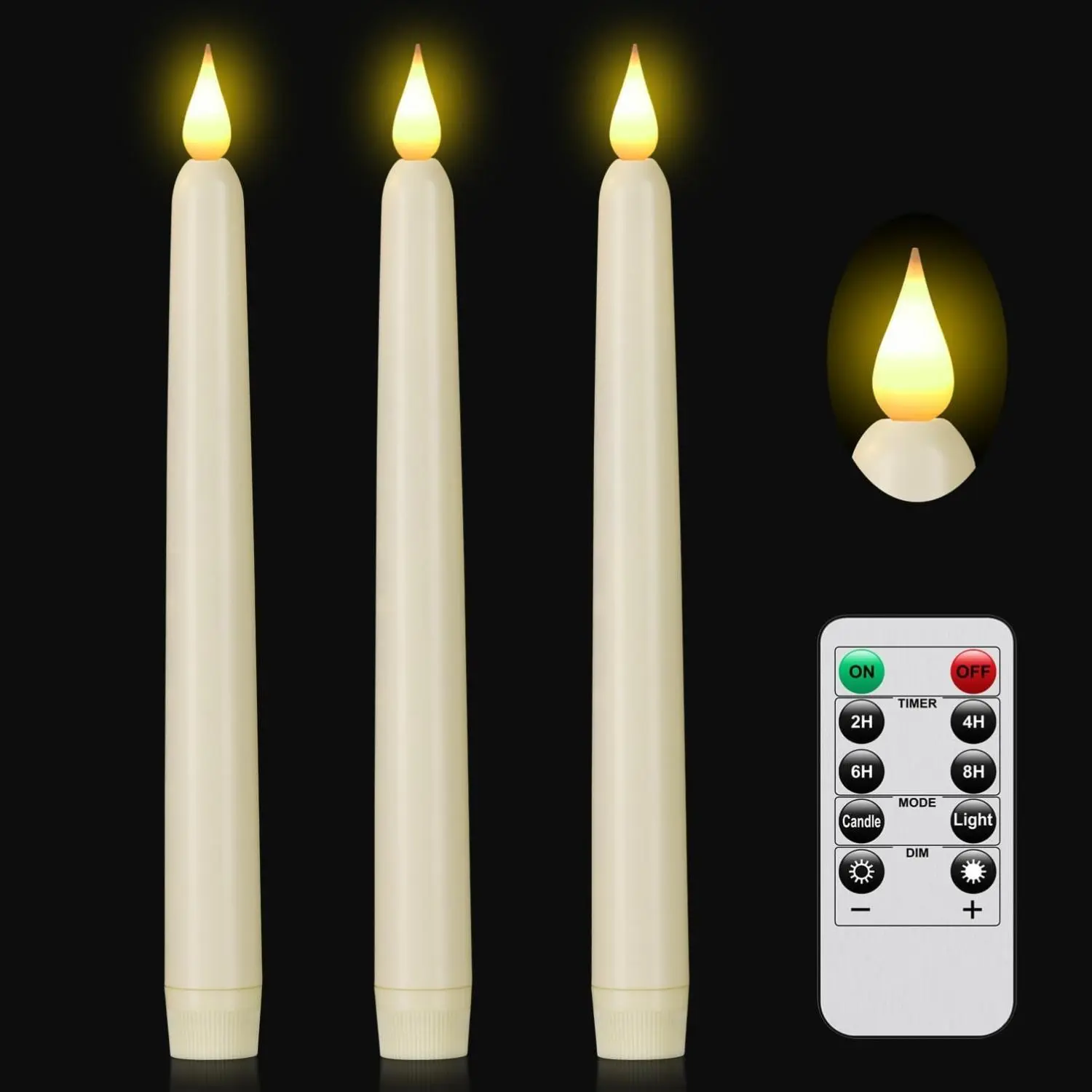 [New Deal]- Flameless Taper Candle with Remote Control, 3pack Plastic LED Candles, Flickering Battery Operated, 9.2''Classic Tall Candles for Wedding, Party,Christmas,Home Decor (Ivory)