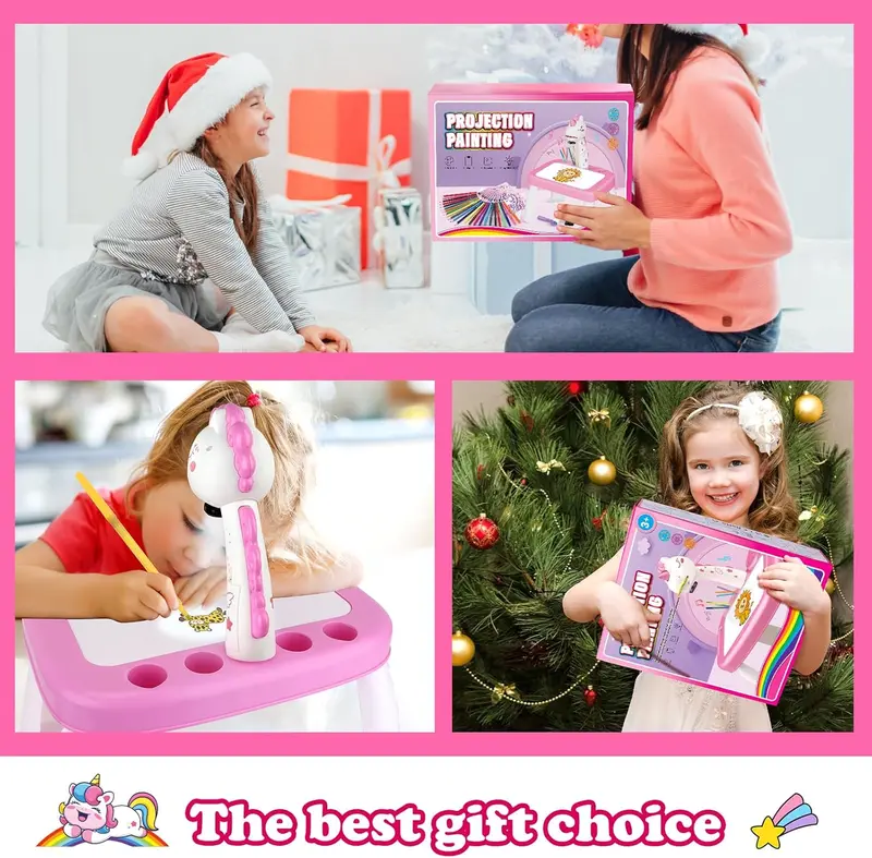 Drawing Projector for Kids, Art and Crafts, Drawing Board with Music, Color Pens, Pencils, Crayons, Scrapbook, Unicorn Sticker Book, Ideal Toy for 3+ Year Old Girls & Boys (Unicorn Kit) 5
