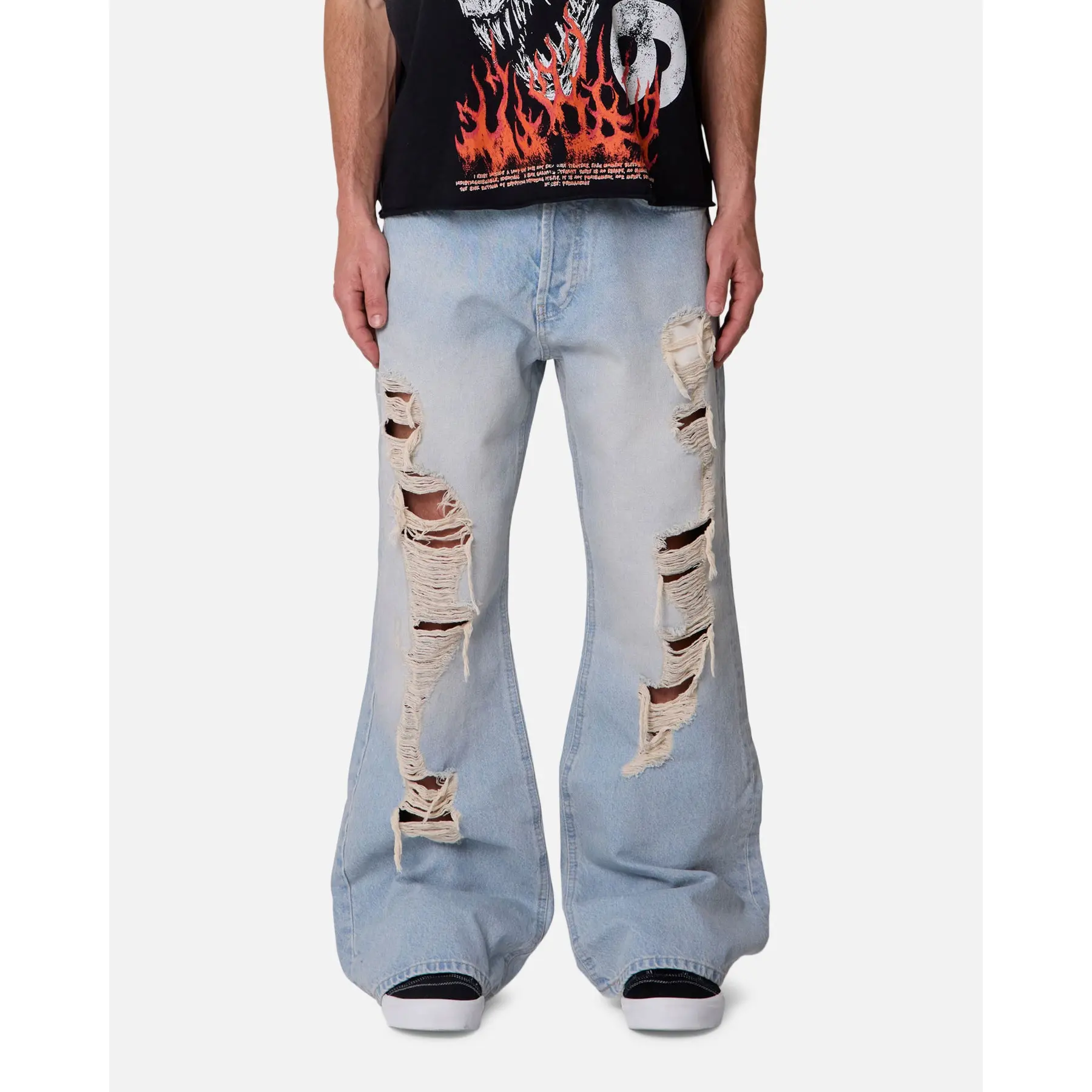 MNML Distressed Kick Flare Denim Jeans Blue