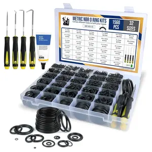 O Ring Kit - 1560 count 32 Size -  Rubber O Rings Assortment Kit + 4 Hook Set &  Tube  for Automotive, Plumbing,  Washer, Air or Gas Sealing Connections (O Rings 1560 count)