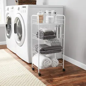 13023410611 - Rolling 4-Tier Metal Laundry Basket Cart, White, Adult