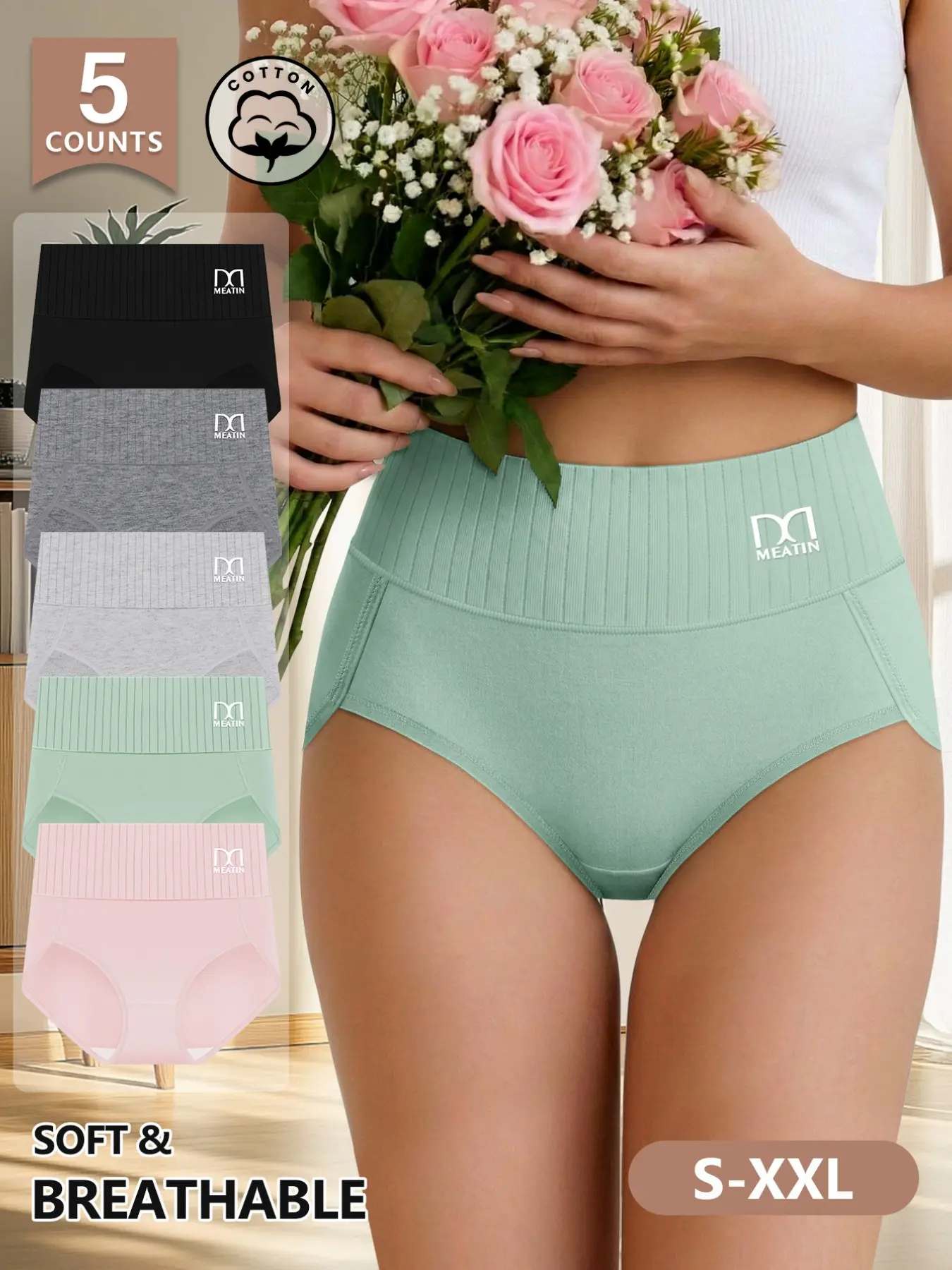 【Soft Cotton】 Morelect Women's Underwear, Panties, 5-Pack, S-Xxl, Breathable, Comfortable Mid-Waist, Multi-Color Triangle Pants, All Seasons