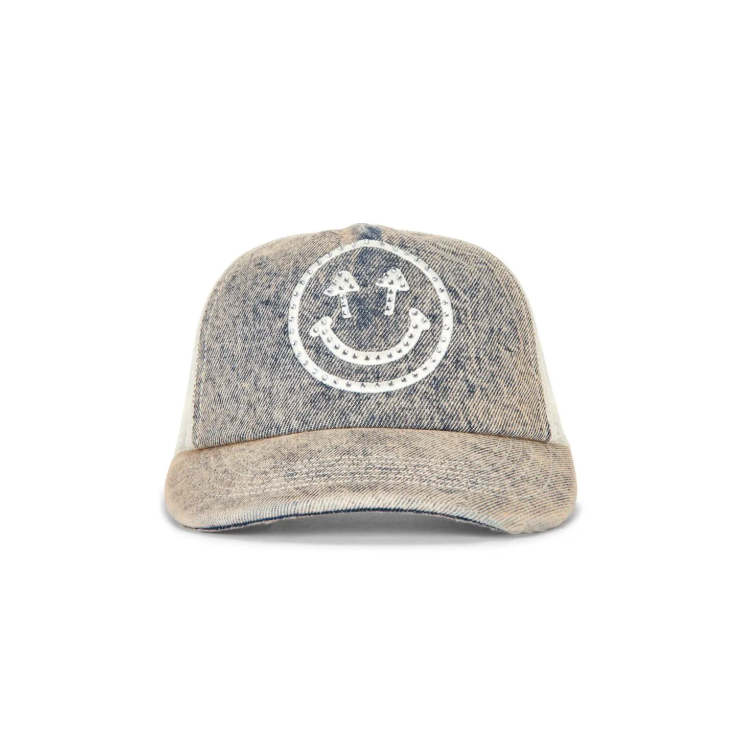 Happy Caps Rhinestone Smiley Meshback Hat in Dirty Indigo & Bone