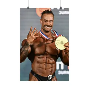 Chris Bumstead "Daddy CBUM" Thavage Mr. Olympia Champion Posing on Stage Premium Poster