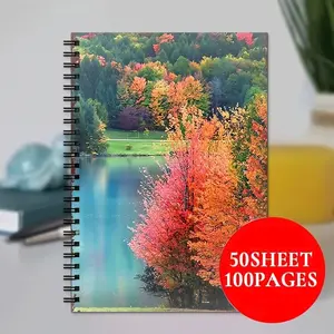 A5 Autumn Forest Lake View Spiral Notebook - 24-hole binding, 50 sheets/100 pages thick paper notepad, suitable for office use, diary keeping, meeting minutes and portable writing. It is an ideal gift for professionals and students.
