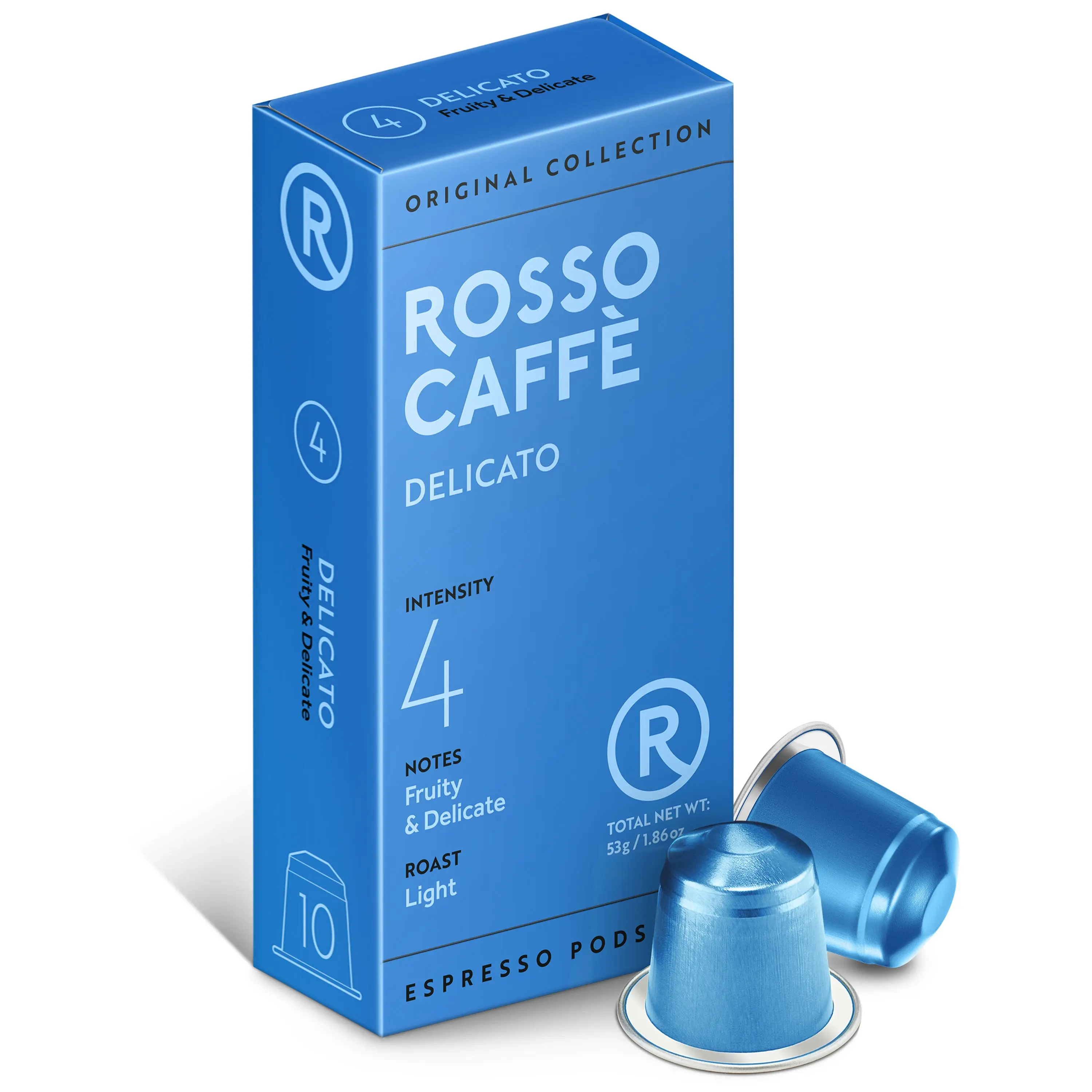 Rosso Caffè Delicato - 10 Aluminum Capsules Pack Intensity 4 Light Roast Fruity & Delicate Notes Espresso Pods
