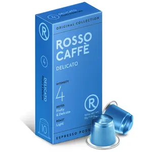 Rosso Caffè Delicato - 10 Aluminum Capsules Pack Intensity 4 Light Roast Fruity & Delicate Notes Espresso Pods