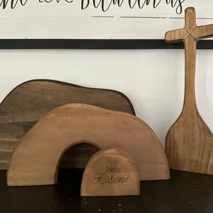 Rustic "He Is Risen" Easter Scene - Wooden Cross & Angel Egg Nest Display, a Farmhouse Style Crèche for Tiered Trays & Mantle, a Meaningful Christian Faith Gift, Wooden Cross Decorations, Religious Home Decor