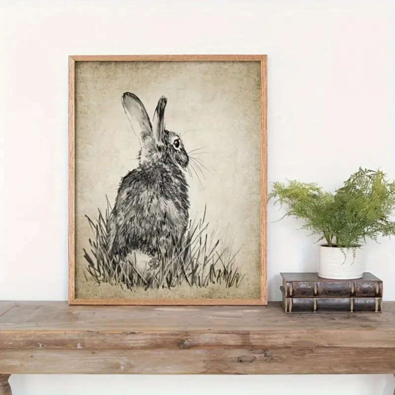 1pc Artistic Vintage Easter Bunny   Canvas Poster - Lightweight Retro Brown Pastel Rabbit Print, Minimalist Whimsical High-Quality Wall Art for Easter, Living Room Home & Dorm   Gift