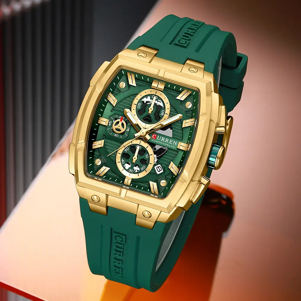 Luxury Vintage Watch for Men Sports Chronograph Quartz Wristwatches with Silicone Strap,Date,Luminous