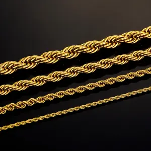 14K Real Gold-Plated Rope Chain Necklace for Women and Men,Upgraded Shine, Faceted Cut, Tarnish-Free, Goldstone necklace 6mm/8mm, 22"/24" Jewelry