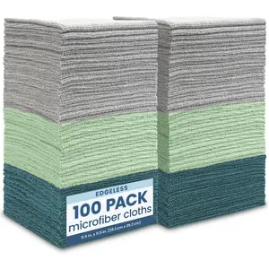 S&T INC. 100 Pack Microfiber Cleaning Cloth, Edgeless Bulk Towels for Home, Reusable Microfiber Towels for Cars, Cleaning Rags, Assorted, 11.5 Inches x 11.5 Inches, 100 Count