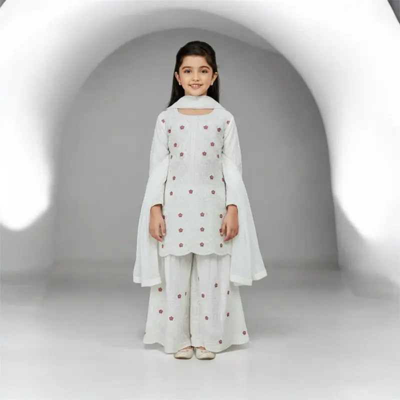 Party Wear Premium Outfit for Special Occasions - White with Floral Embroidery