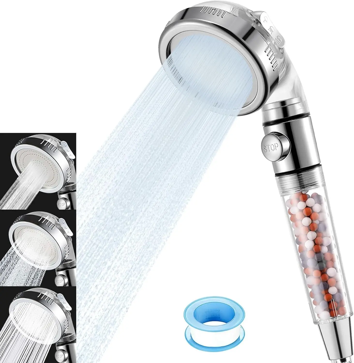 High Pressure Handheld Shower Head with Filter Hard Water Softener Water Purifying Filtered Showerheads with Filter Beads Shower Head Kits (No Hose and Bracket)