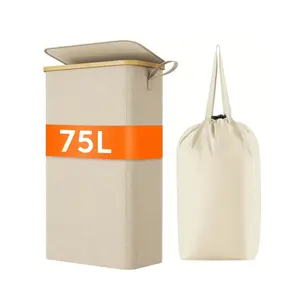 75L Slim Laundry Basket with Lid, Portable Clothes Storage Bin with Lining, Ideal for Washing Machine, Bedroom, Dormitory