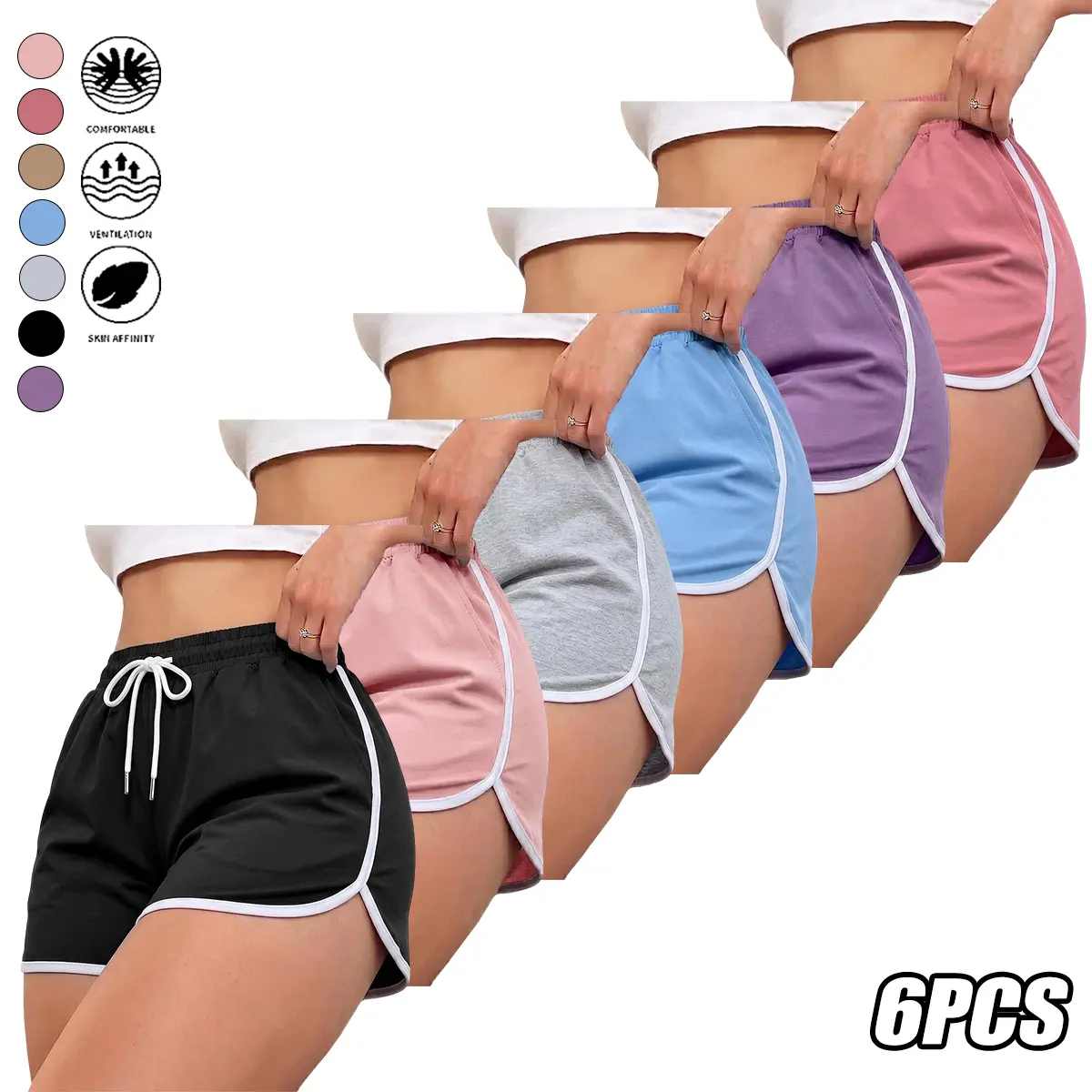 Women's Polyester Athleisure Street Shorts Set - Drawstring Gym Clothes for Women with Adjustable Cord, Stylish Edging, Lightweight Breathable Fabric, Elastic Waistband, Multi-Size, All Seasons, for Summer Beach Trips, Casual Wear
