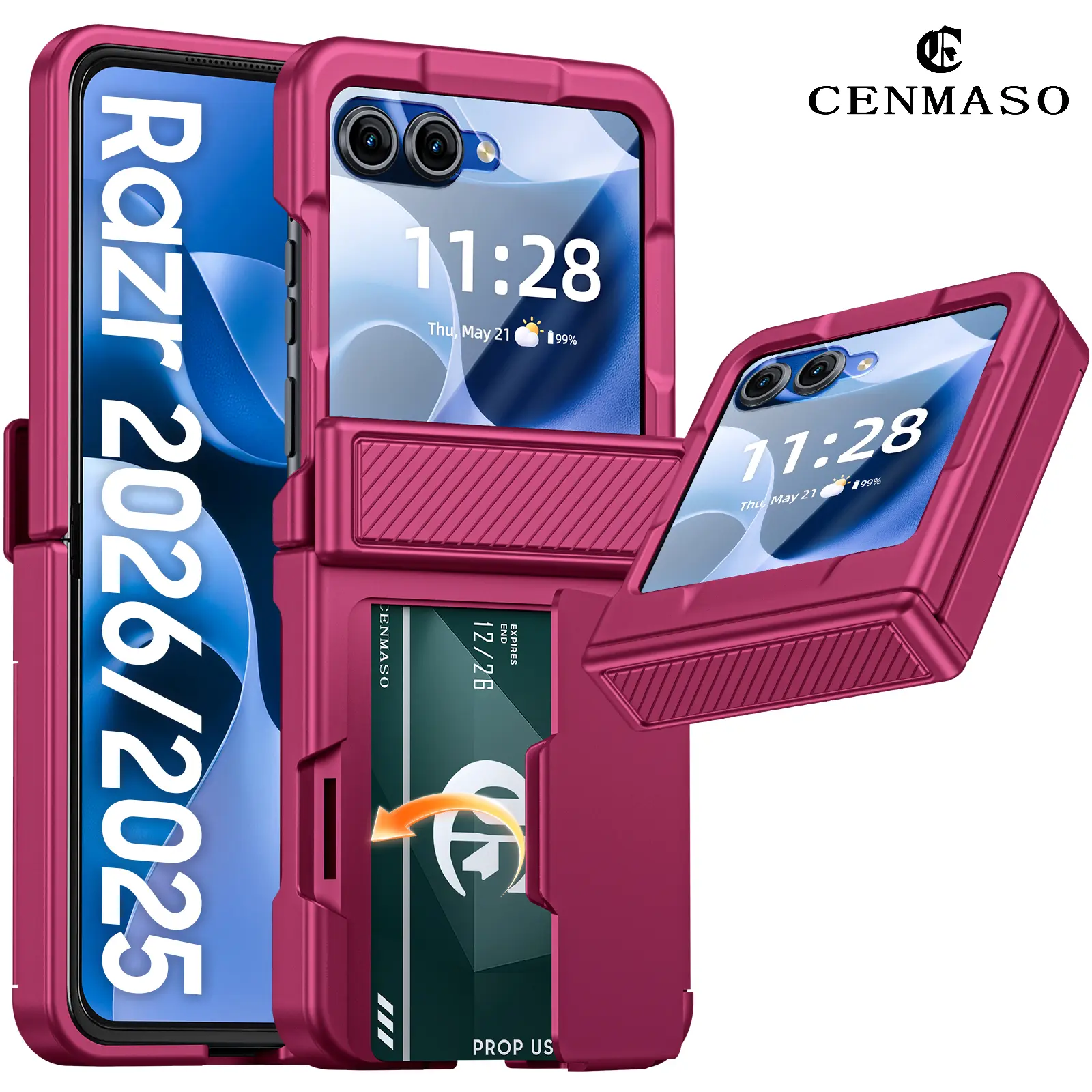 C CENMASO for Motorola Razr 2026 / Razr 2025 / Razr 2024 Wallet Case, RFID Blocking Card Holder, Full Hinge Protection, Built-in Screen Protector, Rugged Shockproof Anti-Scratch Protective Cover, Summer Vibes，TikTokShopDealsforYouDays