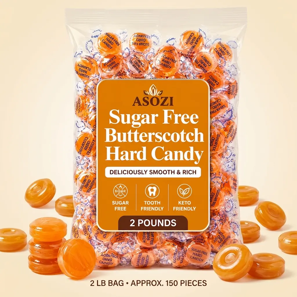 Sugar Free Butterscotch Hard Candy - 2lb of Sugar Free Hard Candies Individually Wrapped - Classic Buttery Sweetness, Perfect for Gatherings or Guilt-Free Treats