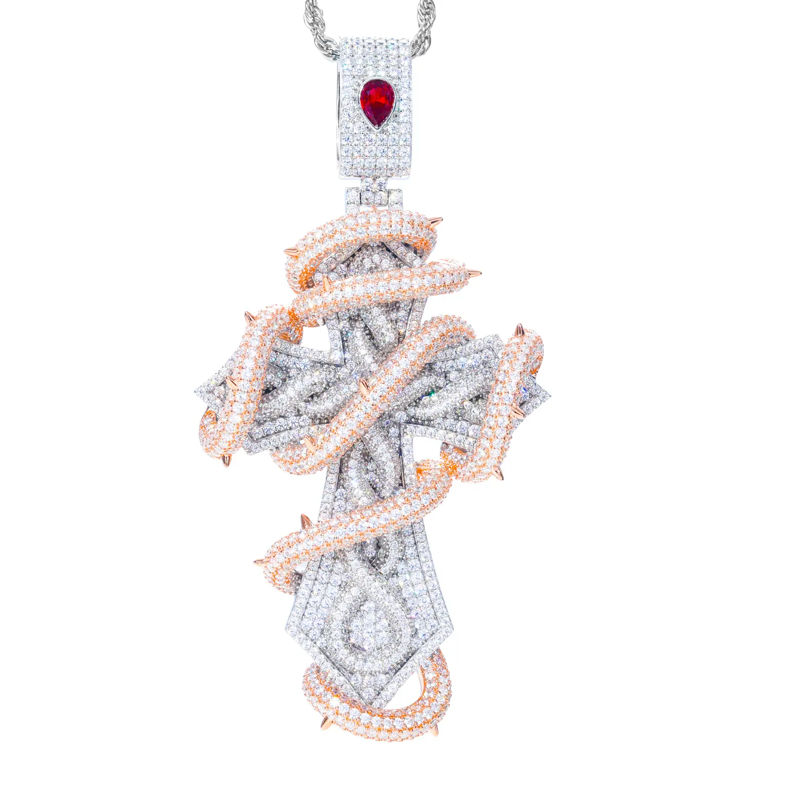 UCCIYO Cross Pendant Crown of Thorns Lab-Created Moissanite Pendant Copper Moissanite Cross Pendant Necklace Fashion Suitable for Men and Women Hip Hop Rap Jewelry summerwins【#CMP304】