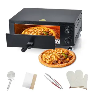 Fast-Bake Commercial Electric Pizza Oven – 1100W Stainless Steel Countertop Pizza Maker, Dual Heating, Adjustable Temp 0–572°F, 60-Min Timer, for Food Truck, Restaurant, Home Kitchen