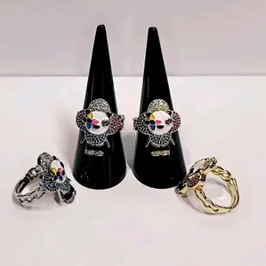 FLBLLC Gold Filled Flower Clover Panda Bear Adjustable Ring #89 with Multicolor Rhinestones for Everyday Wear