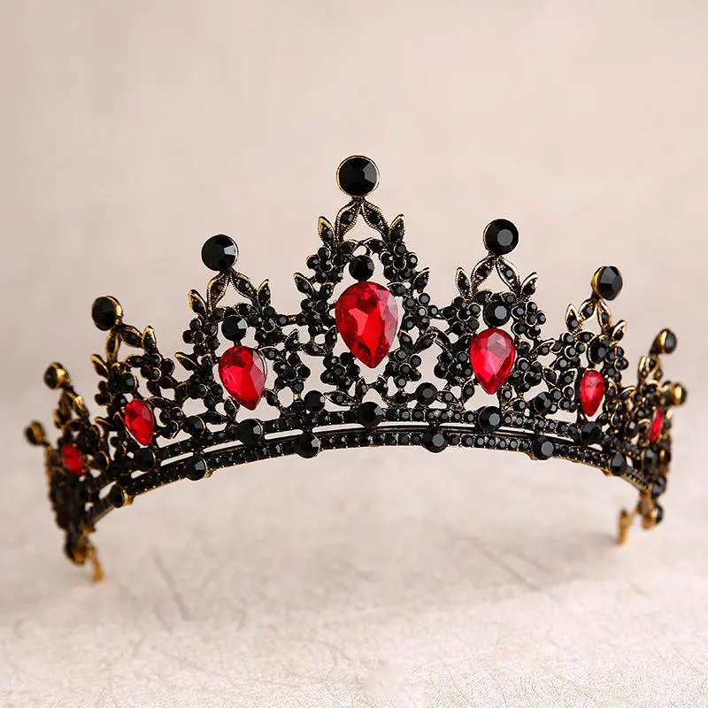 Baroque Retro Black Bridal Crystal Tiaras Crowns Princess Queen Pageant Prom Rhinestone Veil Tiara Wedding Hair Accessory
