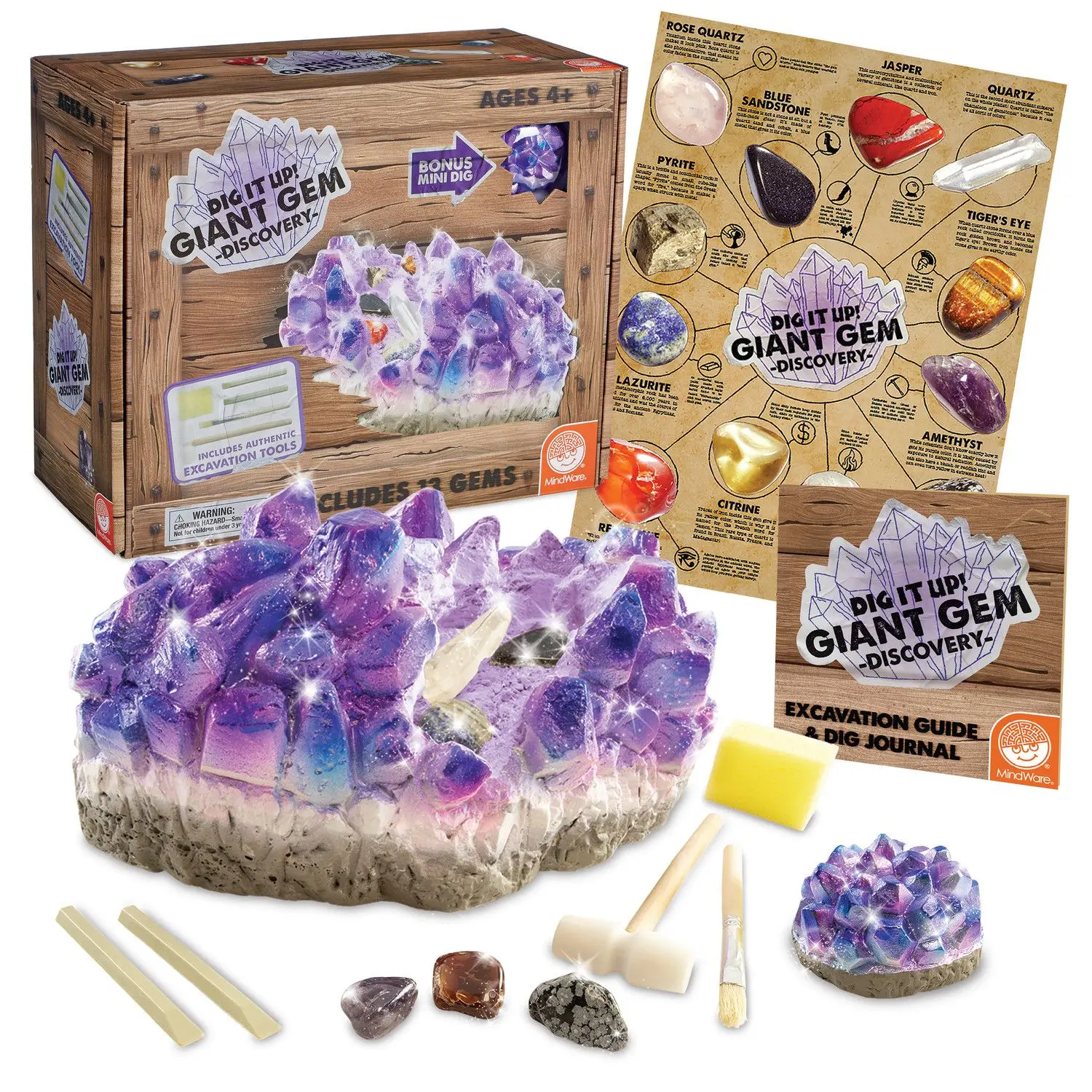 MindWare Dig It Up! Giant Gem Discovery — Excavation Kit with Real Gemstones