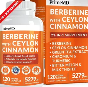 21-in-1 Berberine Supplement with Ceylon Cinnamon with Chromium, Bitter Melon and Green Tea Extract and Black Pepper Extract 5X for Energy & Metabolism Support with 5279 mg (120 ct, Pack of 1)