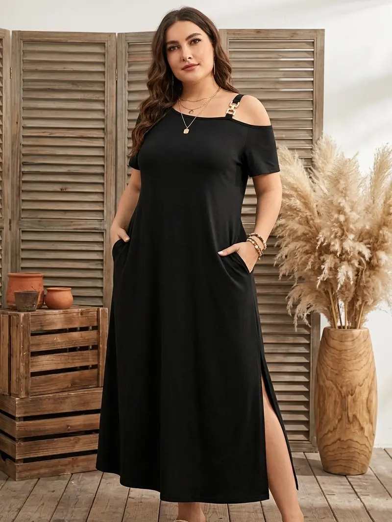 flowy plus size maxi dress Plus Size A Line Flowy Dresses Long Sleeve V Neck main image 0