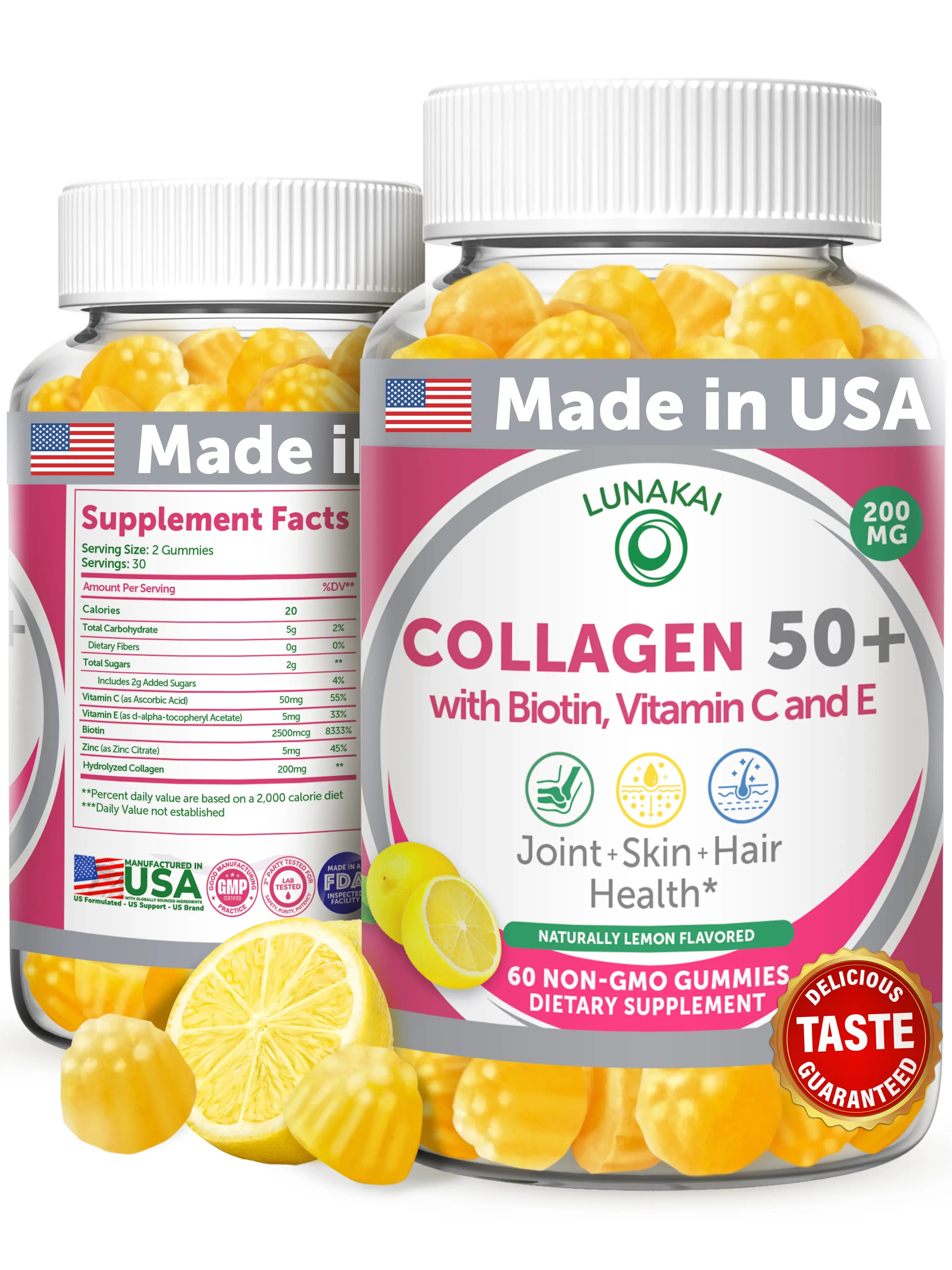 Lunakai Collagen Gummies for Men & Women 50+ - Fitness Supplement for Anti-Aging & Joint Support - 60ct Non-GMO Gummies for Vital Hair & Nail Care