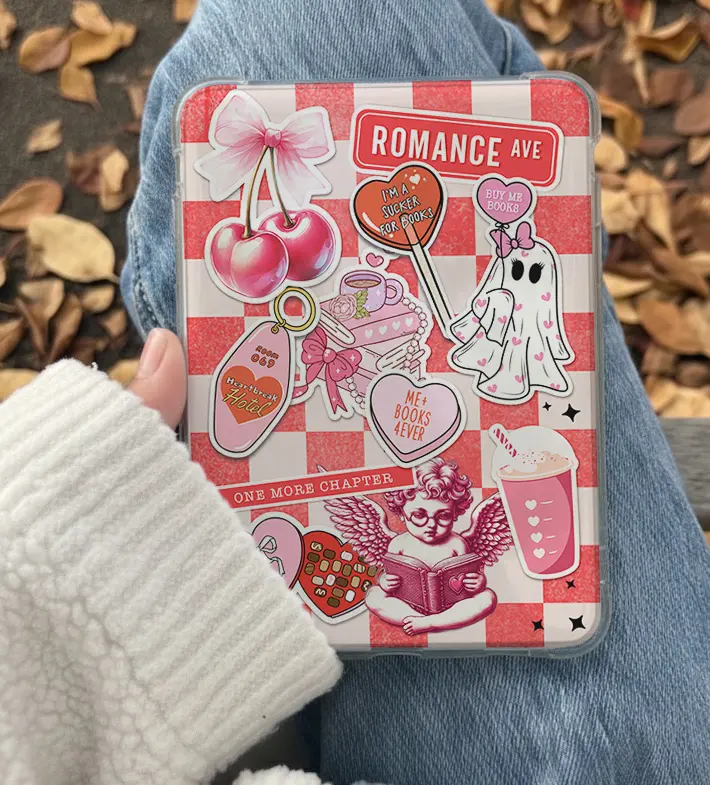 Valentine's Blush Pink Kindle Insert for Clear Tablet Covers, Aesthetic Book Lover Decor, Cozy Reading Electronics Accessory