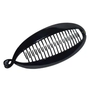 Parcelona French Large Black Celluloid Acetate Ponytail Banana Hair Clip