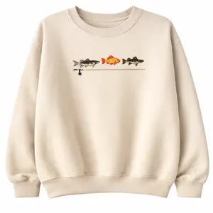 Vintage Fishing Embroidered Sweatshirt Cotton Crewneck, Unisex Sweater Embroidery Womenswear, Casual Pullover Dailywear Tops Long Sleeve