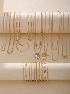 Women's Fashion Snake Bone Chain Necklace Bracelet Set, Fashionable Jewelry Set, Simple Design Jewelry Collection, Perfect Gift for Her, 20-Piece Accessory Kit