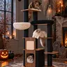 Purrlato Large Cat Tree for Indoor Cats, Gothic Black Wooden Cat Tower with Extra-Large Plush Top Perch, Hammock, Spacious Condo & Sisal Scratching Posts, Halloween Style