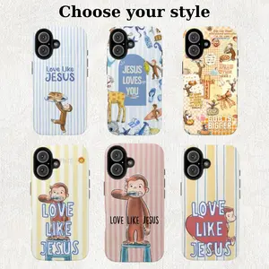 Christian Curious George Monkey Tough Phone Case -  Cute Bible Verse Phone Cover For iPhone 17/16/15/14/13/12/11/X Plus Pro Max Mini