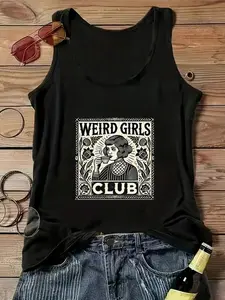 Plus Size - Women'S Vintage Punk Rock Graphic Tank Top - Weird Club Skull Design, Bold Lettering, Soft, Casual Retro Style, All-Season Wear, Casual Wear Top  Bold Graphic Vest  Soft Fabric