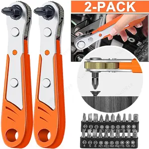 2-Pack 10 in 1 Mini Ratchet Set 10-Piece 1/4 Ratchet Right Angle Screwdriver 36-Tooth Small Portable Ratcheting Wrench Bit Ratchet For Tight Spaces