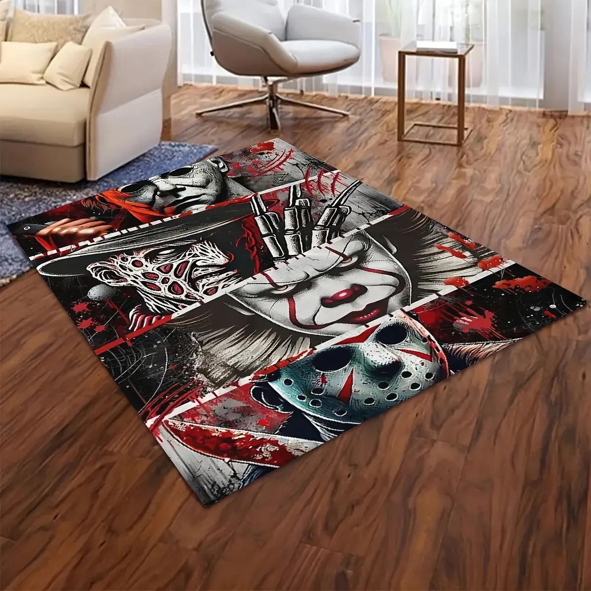 Halloween Horror Movie Themed Printed Flannel Blanket - Lightweight Throw Blanket, Soft, Machine Washable - Ideal for Sofa, Bed - Perfect Holiday Gift, Machine Washable Blanket
