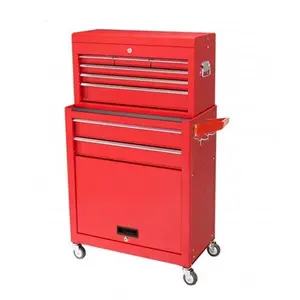 6-Drawer Rolling Tool Chest Removable Tool Storage Cabinet with Sliding Drawers, Keyed Locking System Toolbox Organizer (Red) 24.4X13X42.6"
