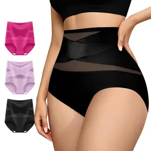QUASTI 3/4/5/6 Pack High Waist Light Compression Panties, Polyamide Spandex Lace Tummy Control Underwear, High Waist Tummy Control Women Briefs, S-XXL