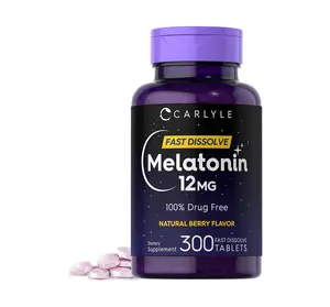 Carlyle Melatonin 12 mg Fast Dissolve 300 Tablets | Drug Free | Natural Berry Flavor | Vegetarian, Non-GMO, Gluten Free