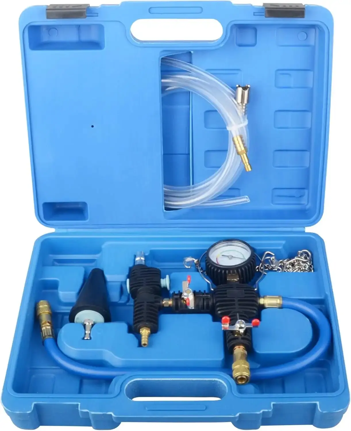 Professional Car & Light Truck Radiator Cooling System Tool Kit - 1pc Vacuum Purge & Refill Tool, 2pcs Coolant Hoses, Universal Adapter, 90psi, Stainless Hook, Dramatically Reduces Refill Time, No Bleeding Needed (For Commercial/Occasional Use)