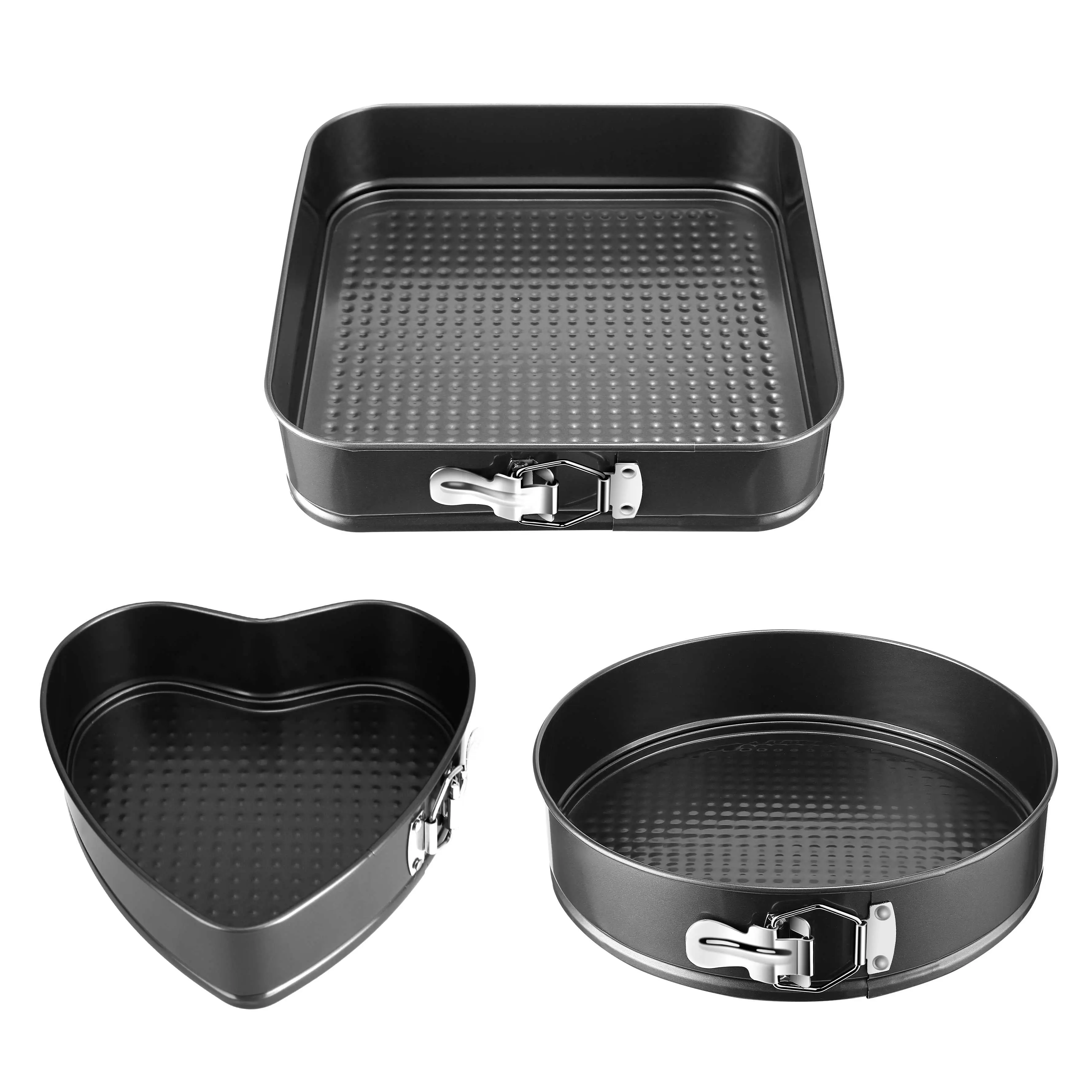 3-Piece Stainless Steel Square Nonstick Springform Cake Pan Set, Leakproof Bakeware with Removable Bottom (9in, 10in, 11in Cake Mold Sizes)